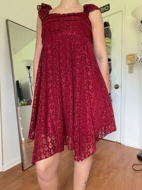 Y2K Burgundy Lace Asymmetrical Dress